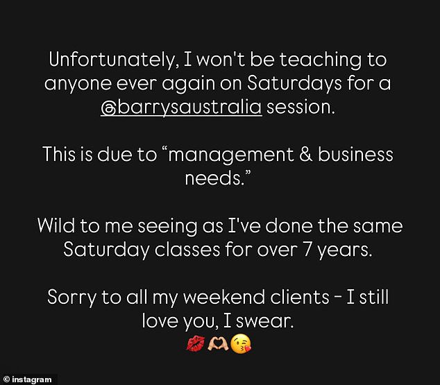 Another trainer announced their sudden departure with this Instagram post