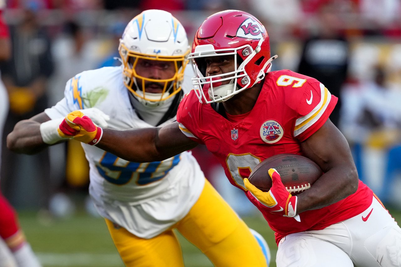 Kansas City Chiefs running back Kenneth Walker III leads the NFL in rushing. (AP Photo/Ed Zurga)