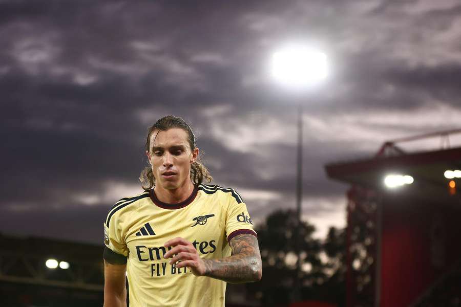 Arsenal's Riccardo Calafiori during the game against Nottingham Forest 