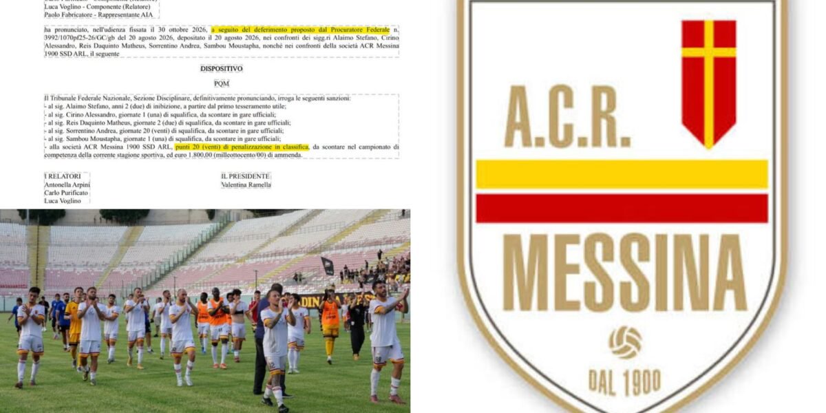 ACR Messina 1900 penalized 20 points by Court