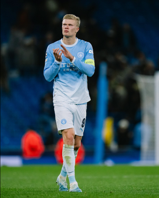 Manchester City's Erling Haaland applauds club supporters after their 4-2 defeat to PSG in the Champions League on Wednesday, October 14, 2026 at the Etihad Stadium. PHOTO/https://www.facebook.com/mancity/photos