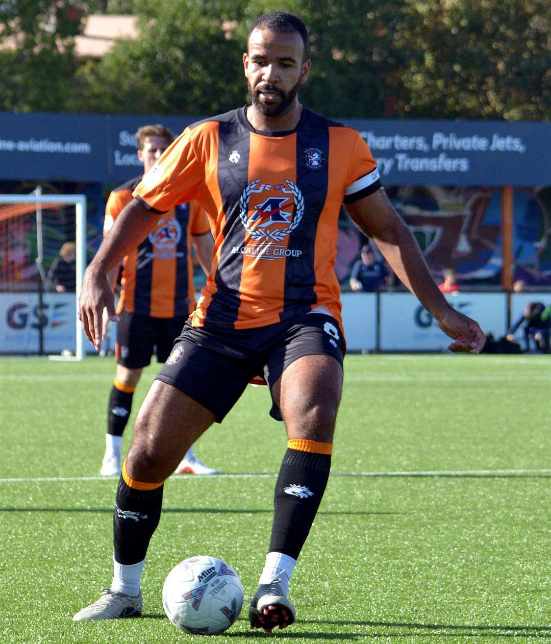 Folkestone captain Kevin Lokko - suffered a collarbone injury at former club Dover last month. Picture: Randolph File