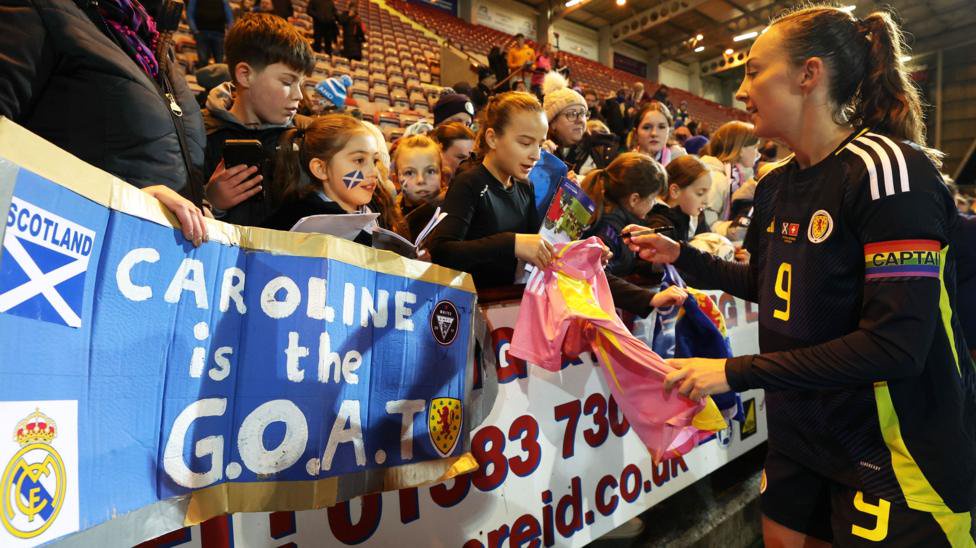Scotland midfielder Caroline Weir signs autographs after the game against Switzerland at East End Park