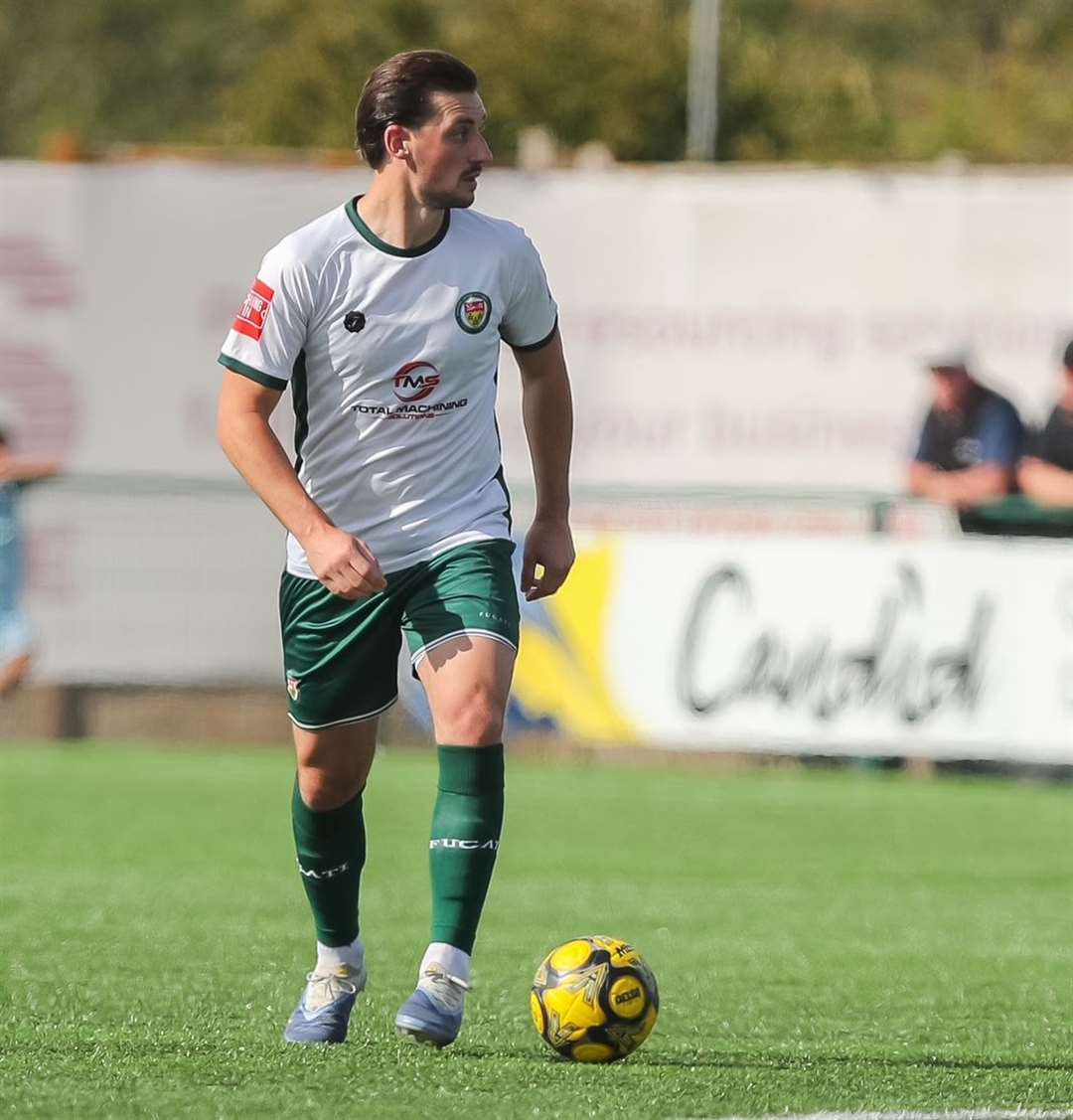 Ashford United midfielder Sam Hasler scored a cracking free-kick against Steyning. Picture: Ian Scammell