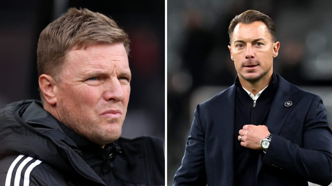 A split image showing Eddie Howe and Matthias Jaissle.