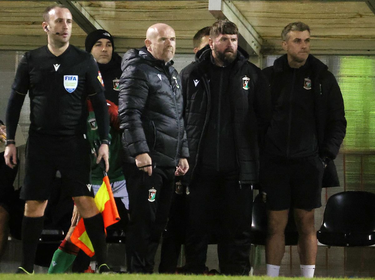 Glentoran’s coaches Tim McCann and Paddy McCourt take charge against Coleraine
