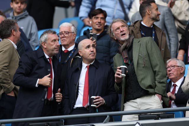 Man United chief executive Omar Berrada (middle) set the aim of winning the Premier League by 2028