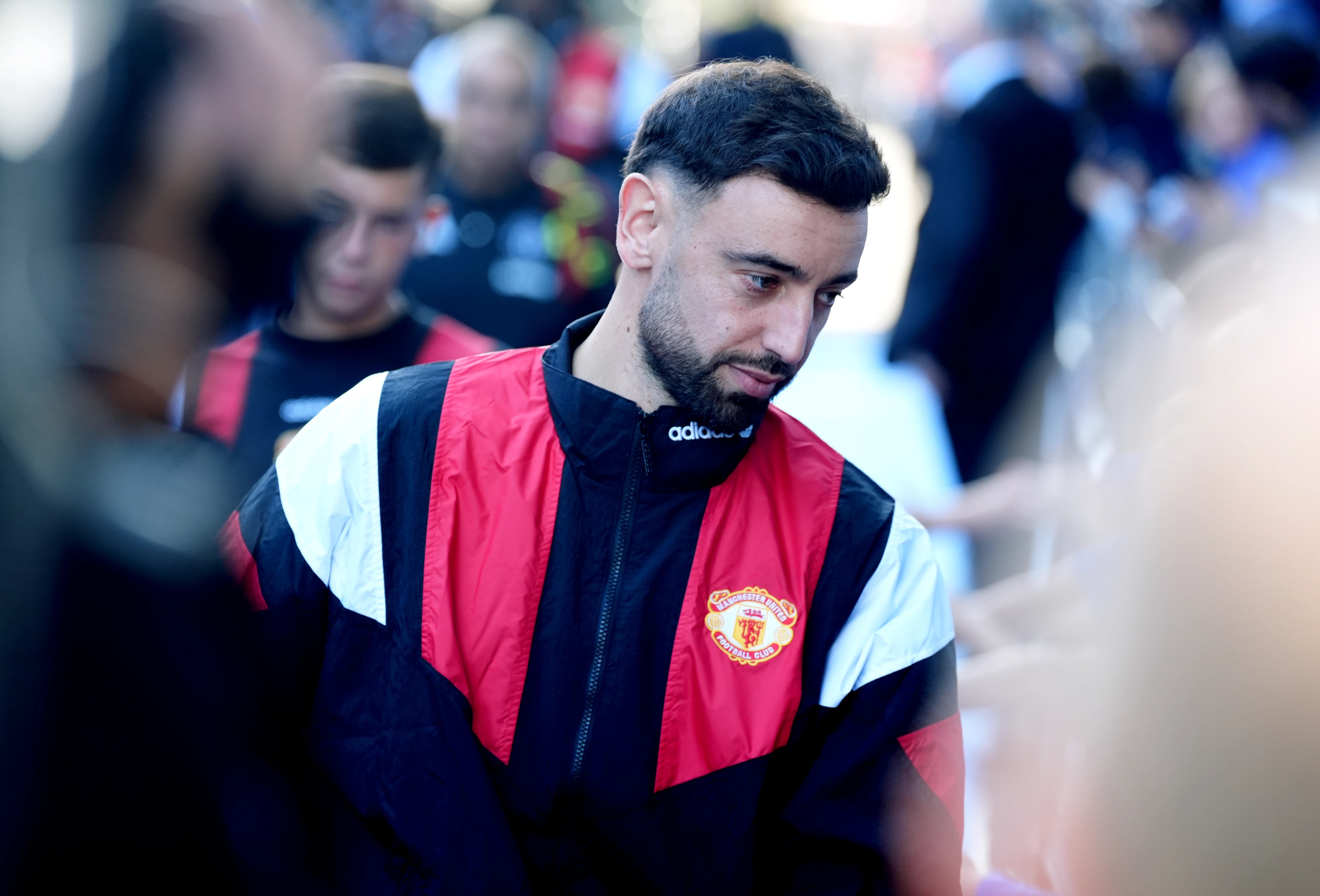 Manchester United's Bruno Fernandes arrives for the Premier League match at Stamford Bridge