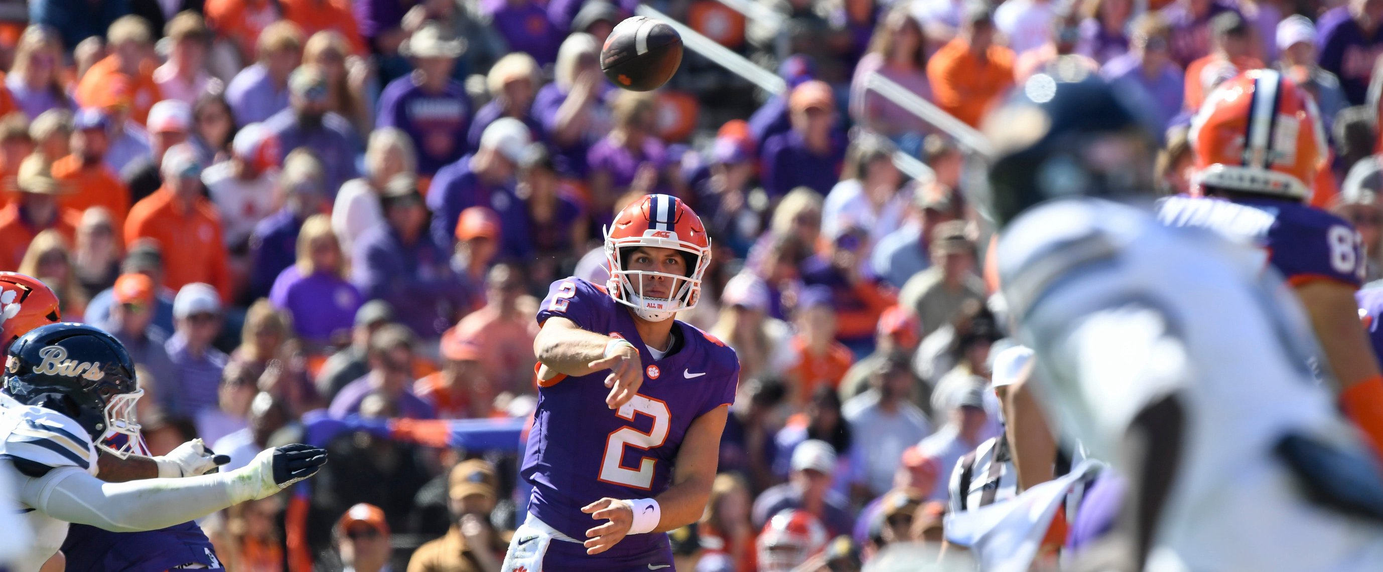 Clemson Tigers quarterback Tait Reynolds (2) passes the ball during the NCAA football game Saturday, Oct. 17, 2026 against the Charleston Southern Buccaneers at Memorial Stadium in Clemson, South Carolina.