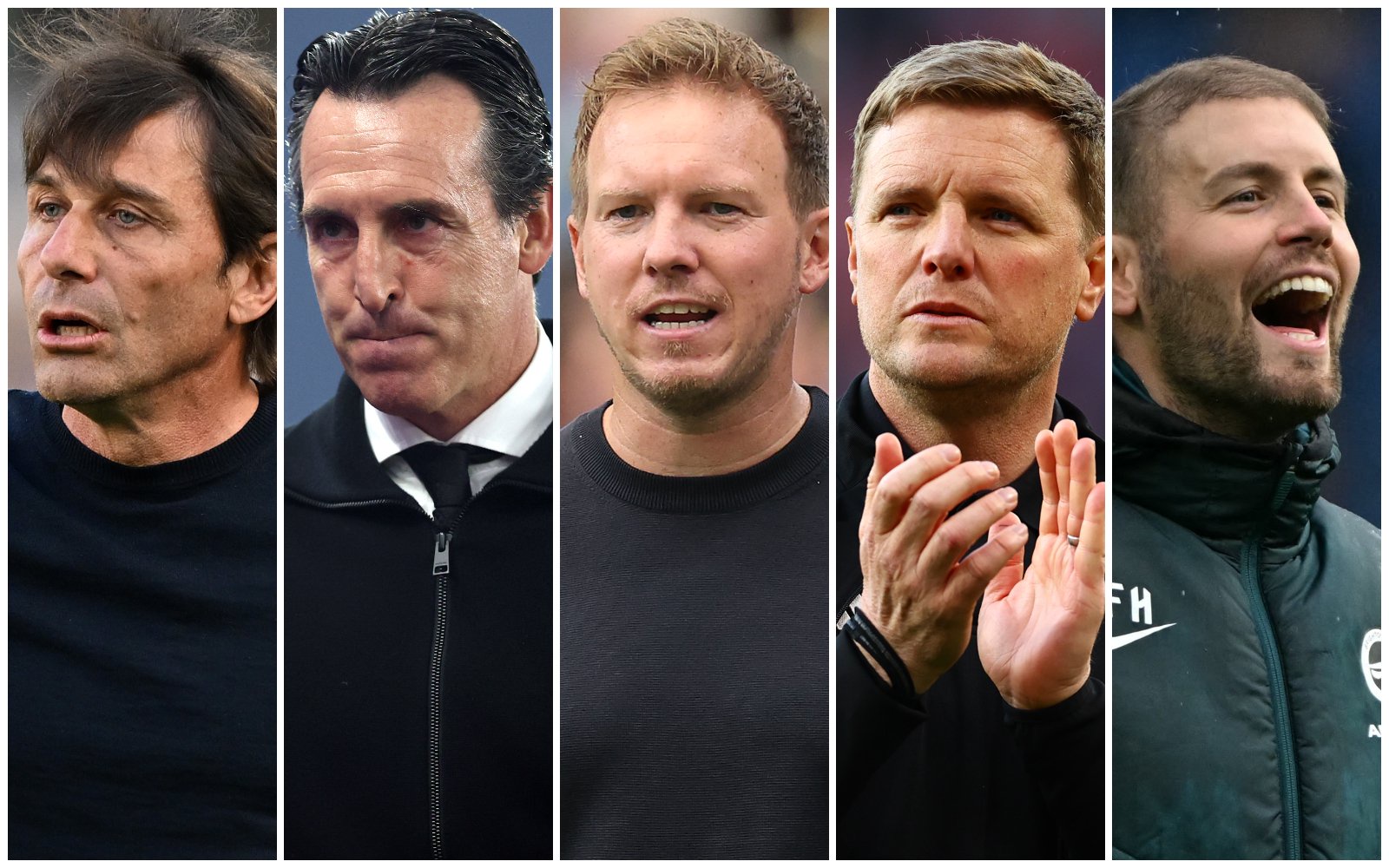 Shortlist: Julian Nagelsmann (C) is Man Utd’s top choice to replace Carrick but Antonio Conte, Unai Emery, Eddie Howe and Fabian Hurzeler are also under consideration (Getty / London Standard)