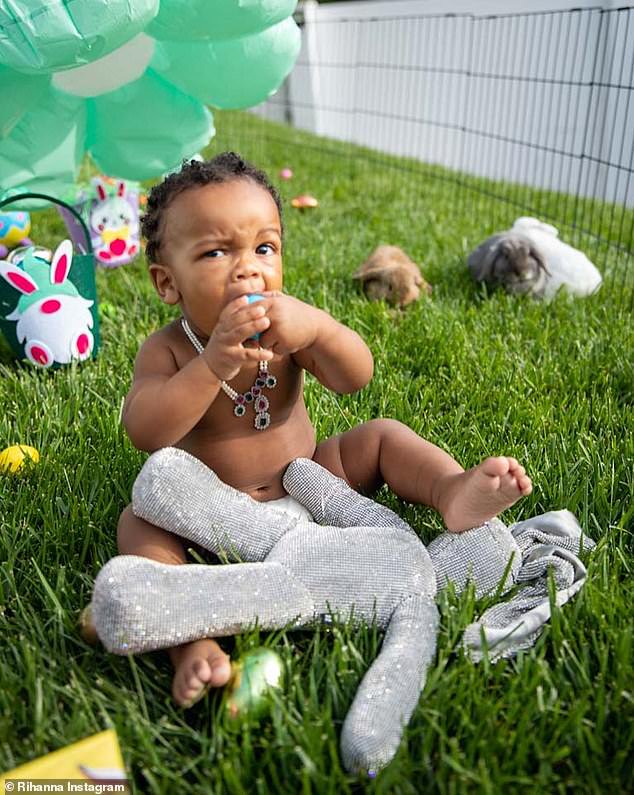 Adorable! Rihanna captured her baby boy collecting Easter eggs in a playpen filled with real-life bunnies