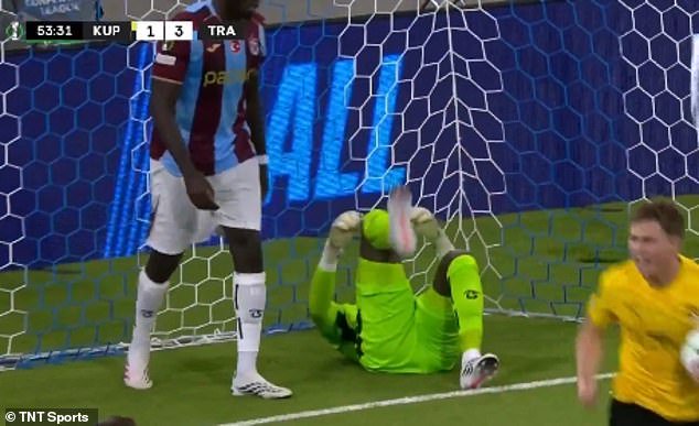 Onana found himself on the floor in his goal after failing to keep the ball out