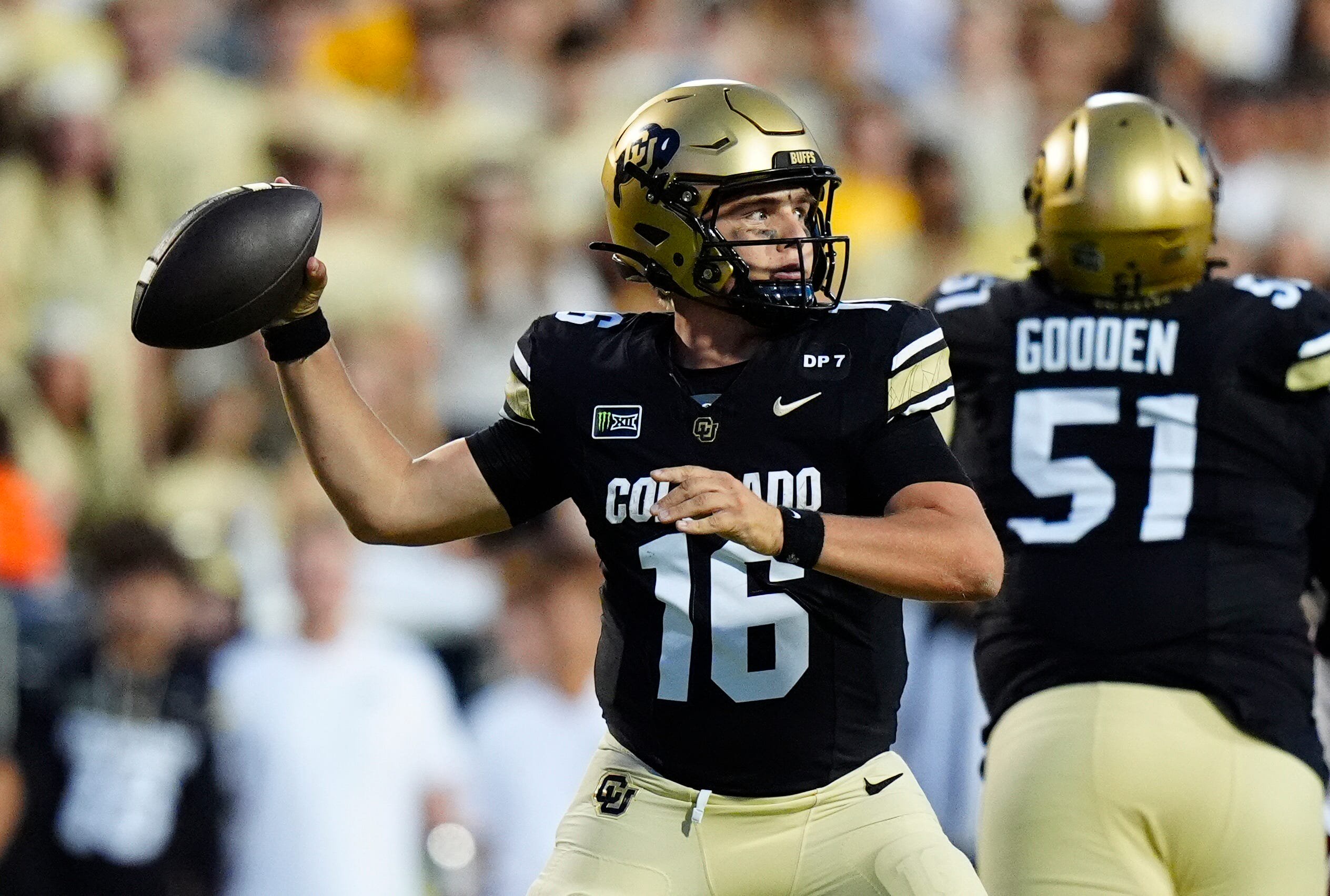 Oct 3, 2026; Boulder, Colorado, USA;  Colorado Buffaloes quarterback Isaac Wilson (16) prepares to pass in the second quarter against the Texas Tech Red Raiders at Folsom Field.  Mandatory Credit: Ron Chenoy-Imagn Images