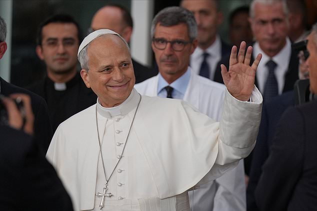 Pope Leo XIV, followed by surgeon Stefano Margaritora, leaves Rome's Agostino Gemelli Polyclinic, Saturday, Oct. 17, 2026, after Tuesday's surgery to remove a lung cancer. (AP Photo/Andrew Medichini)