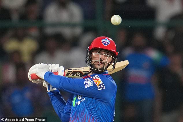 Delhi Capitals' Sameer Rizvi plays a shot during the Indian Premier League cricket match between Delhi Capitals and Mumbai Indians in New Delhi, India, Saturday, April. 4, 2026. (AP Photo/Manish Swarup)
