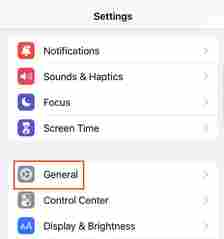 Screenshot from the settings menu on iPhone