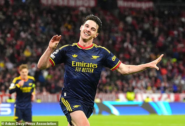 Declan Rice smashed a powerful low effort to make it 2-2 late on against Bayern Munich