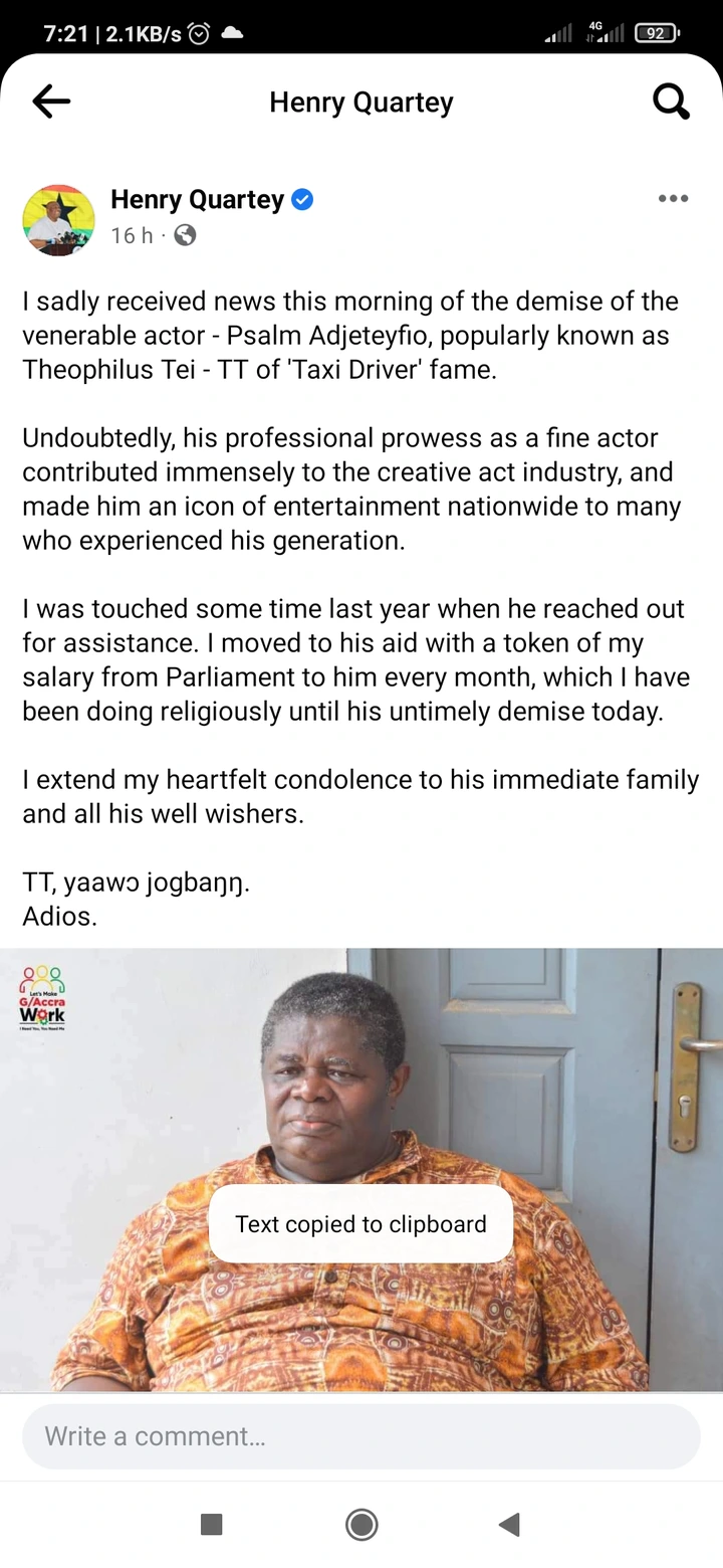 I Paid TT's Monthly Stipend Religiously - Henry Quartey Finally Reveals After TT's Passing 1