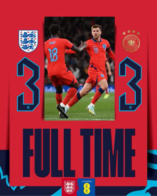 Full-time: England 3-3 Germany.
