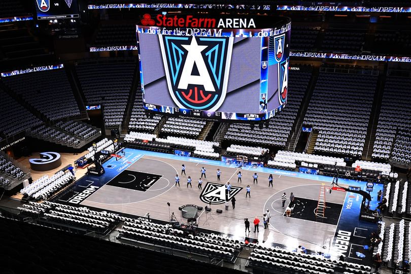 A view of the arena before the game between Golden State Valkyries and Atlanta Dream on October 24, 2026 at State Farm Arena in Atlanta, Georgia