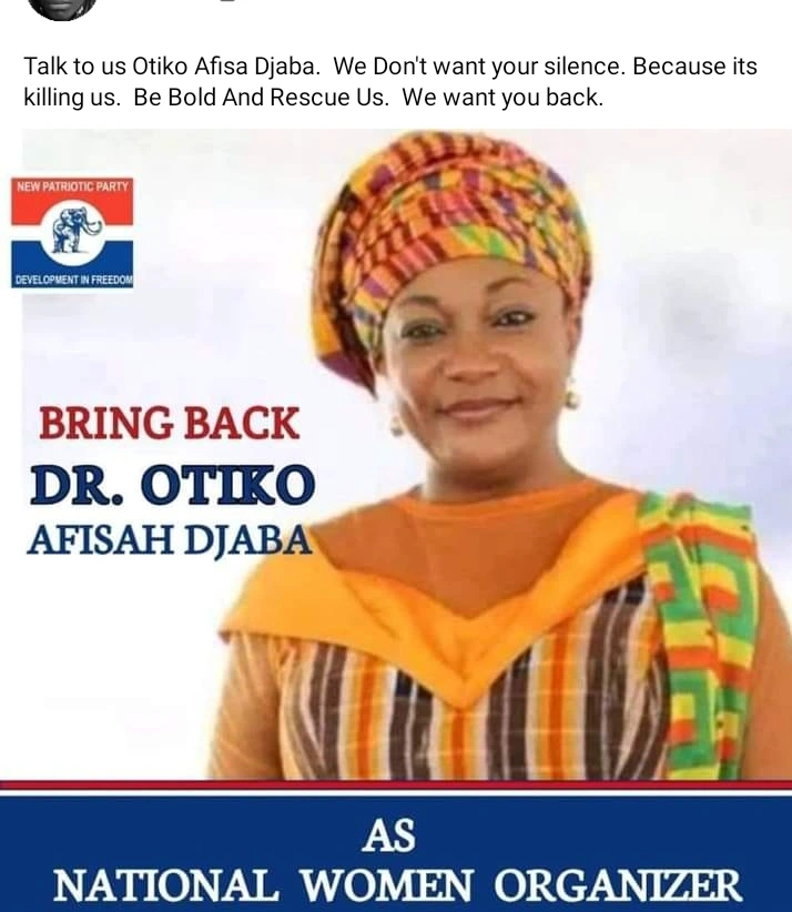 Be Bold And Rescue Us; Your Silence Is Killing Us; Former NPP Women's Organiser Otiko Djaba Told. 1
