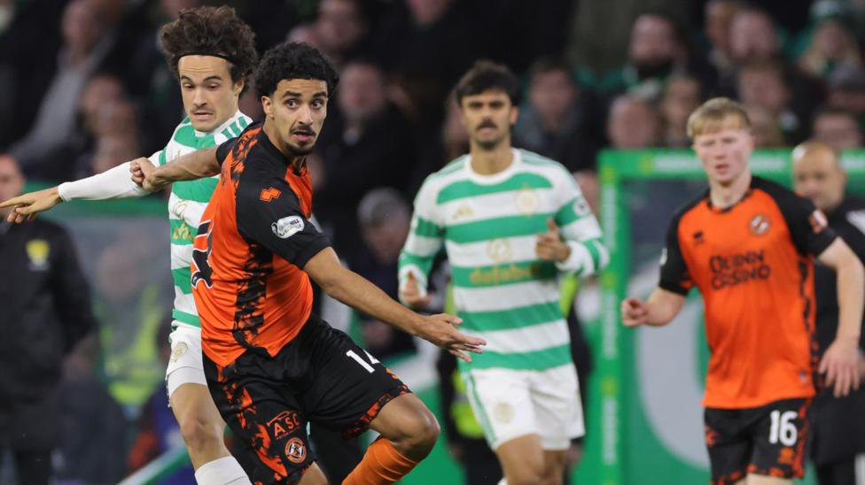 Celtic's Mika Baur and Dundee United's Zidane Iqbal