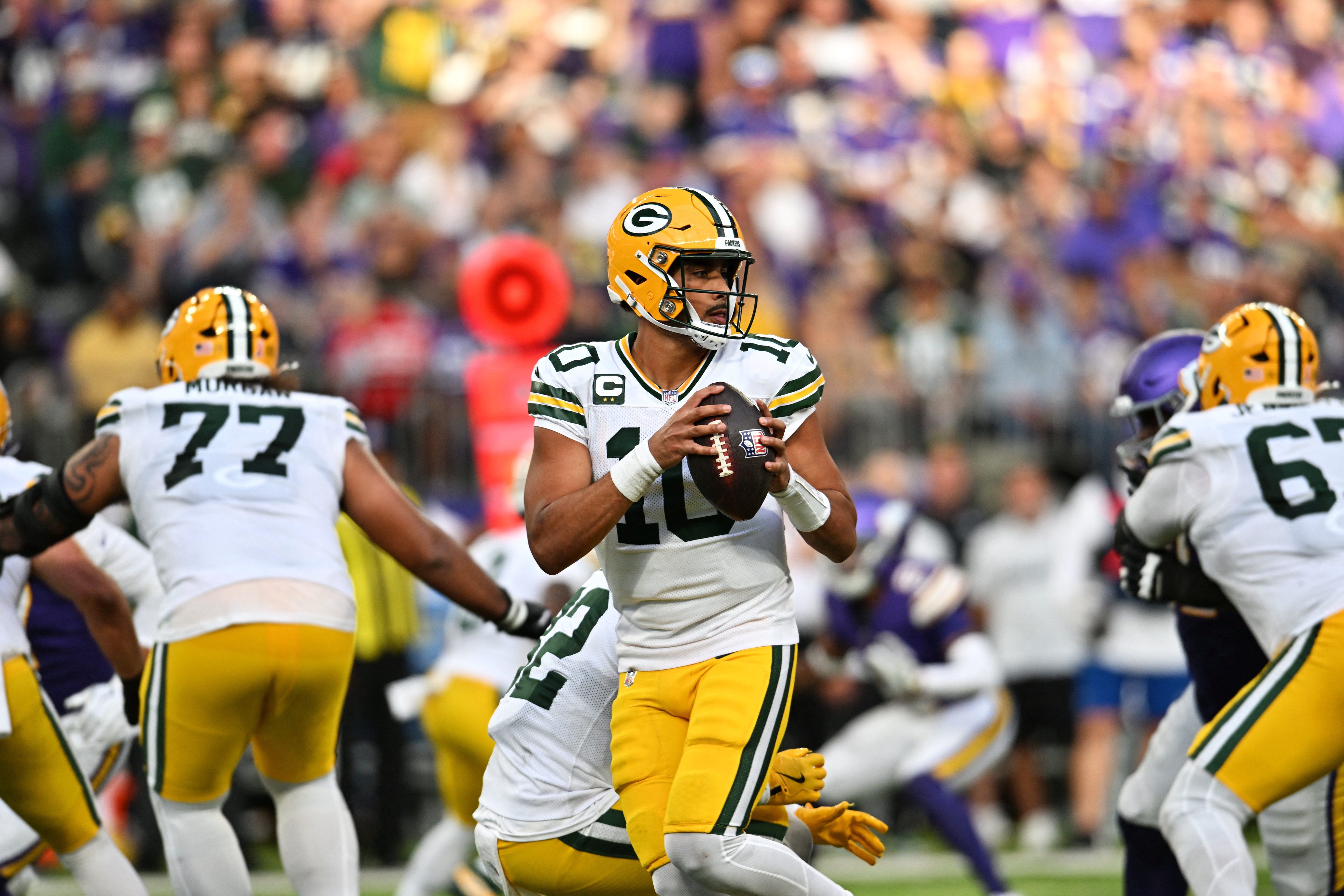Green Bay Packers quarterback Jordan Love in Week 1 against the Minnesota Vikings at U.S. Bank Stadium.