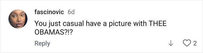 Comment on social media post questioning casual picture with the Obamas.