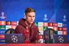 Joshua Kimmich of FC Bayern München at the press conference ahead of their UEFA Champions League semi-final first leg match against Real Madrid at ...