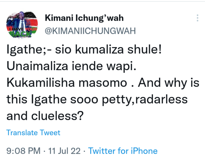  Why Is Igathe So Petty Hon Kimani Ichungwah Reacts To Nairobi Gubernatorial Debate Chezaspin