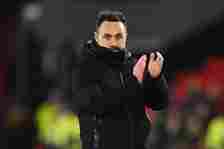 Roberto De Zerbi, Manager of Brighton & Hove Albion, applauds fans following the Emirates FA Cup Fourth Round match between Sheffield United an...