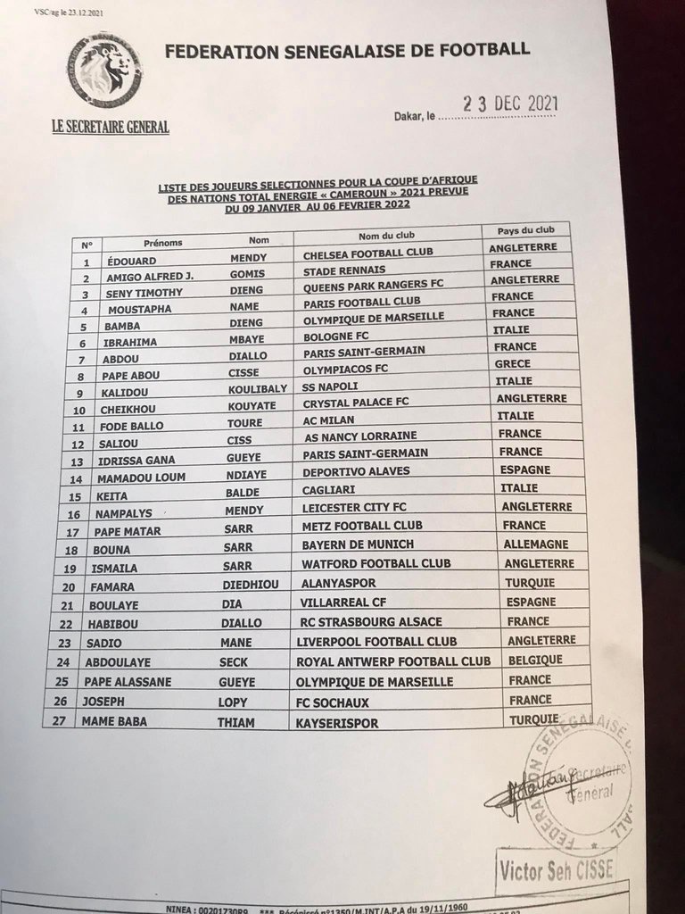 CAN 2021 : Sans surprise, Aliou Cissé convoque 27 joueurs - wiwsport