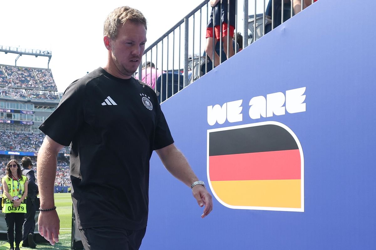Julian Nagelsmann, Head Coach of Germany, walks off the pitch after warm ups before the FIFA World Cup 2026 Round Of 32 match between Germany and Paraguay at Boston Stadium