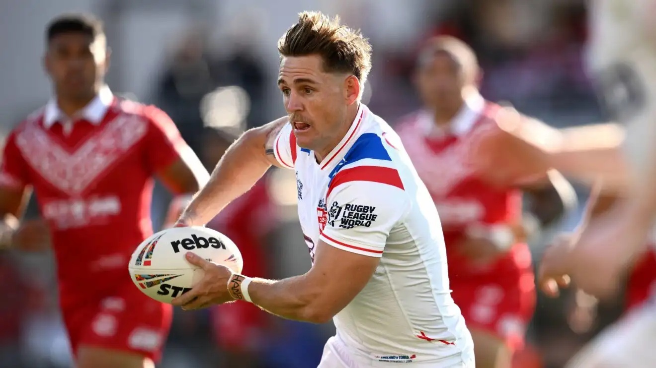 AJ Brimson in action for England in their clash with Tonga.