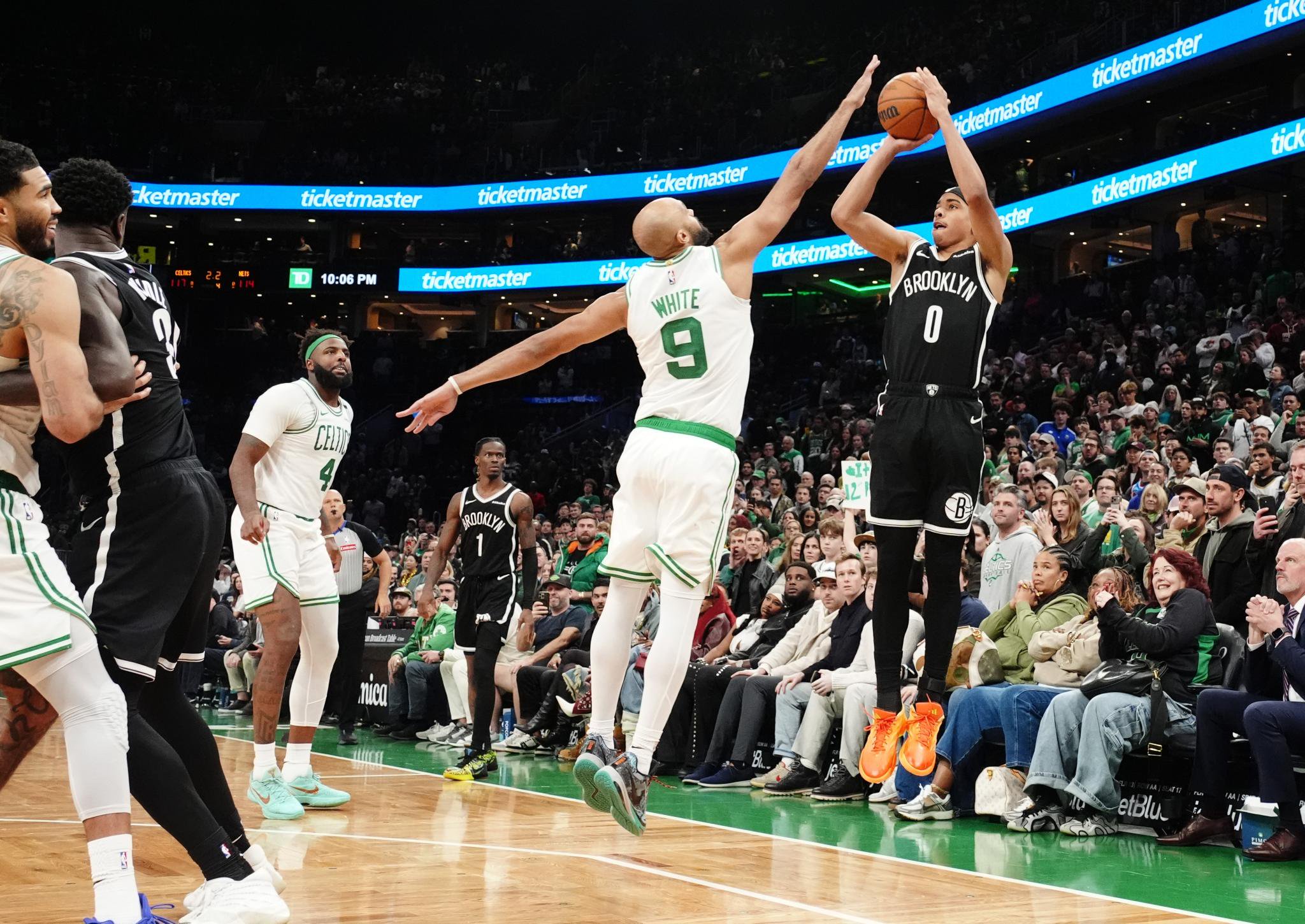 Mikel Brown Jr. hits a game-tying 3-pointer just before the end of regulation, but it wasn't enough as the Nets fell to the Celtics in overtime.