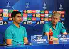 Arsene Wenger the Arsenal Manager and Mikel Arteta during the press conference at Maksimir Stadium ahead of their UEFA Champions League match again...