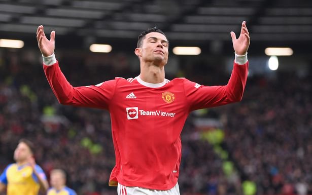 MANCHESTER, ENGLAND - FEBRUARY 12: Cristiano Ronaldo of Manchester United reacts after a missed chance during the Premier League match between Manchester United and Southampton at Old Trafford on February 12, 2022 in Manchester, England. (Photo by Laurence Griffiths/Getty Images)