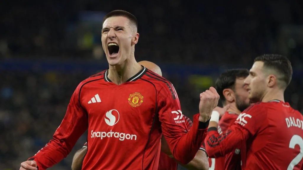 Benjamin Sesko marcou no Everton-Manchester United (FOTO: AP Photo/Ian Hodgson)