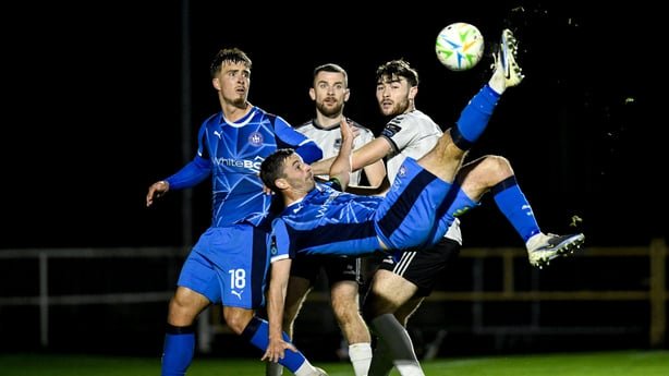 Pádraig Amond of Waterford scores his side's second goal during the SSE Airtricity Men's Premier Division match between Waterford and Galway United at the RSC in Waterford. 