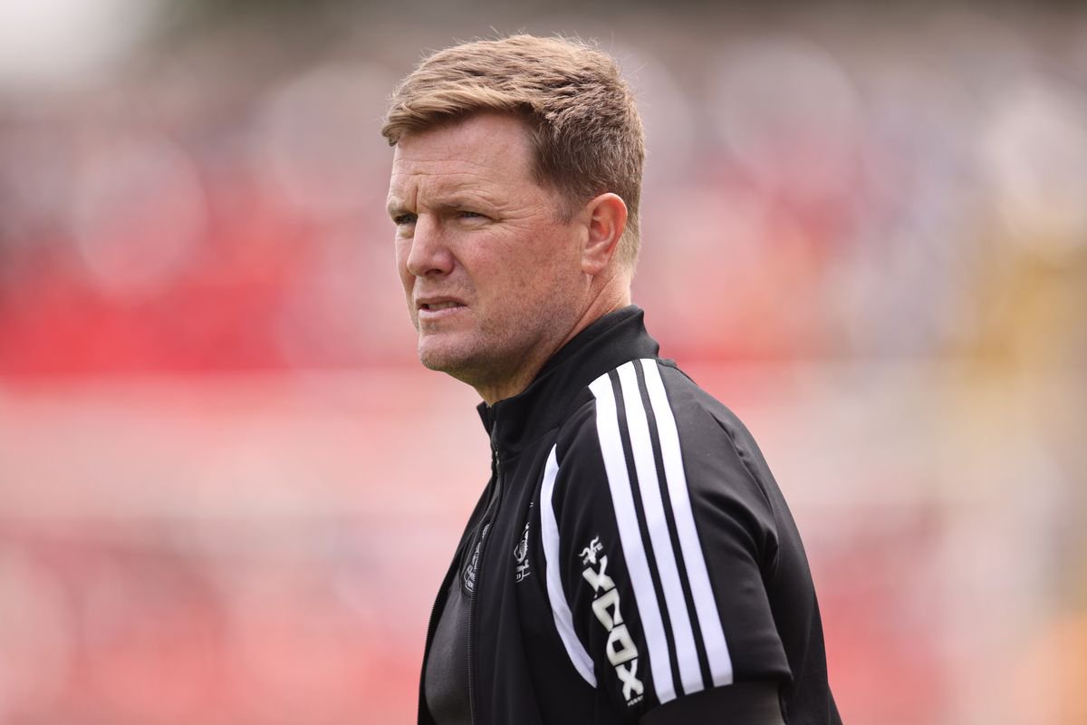 Eddie Howe, manager of Newcastle United, is pictured during a pre-season friendly match between Gateshead and Newcastle United at the Gateshead International Stadium in Gateshead