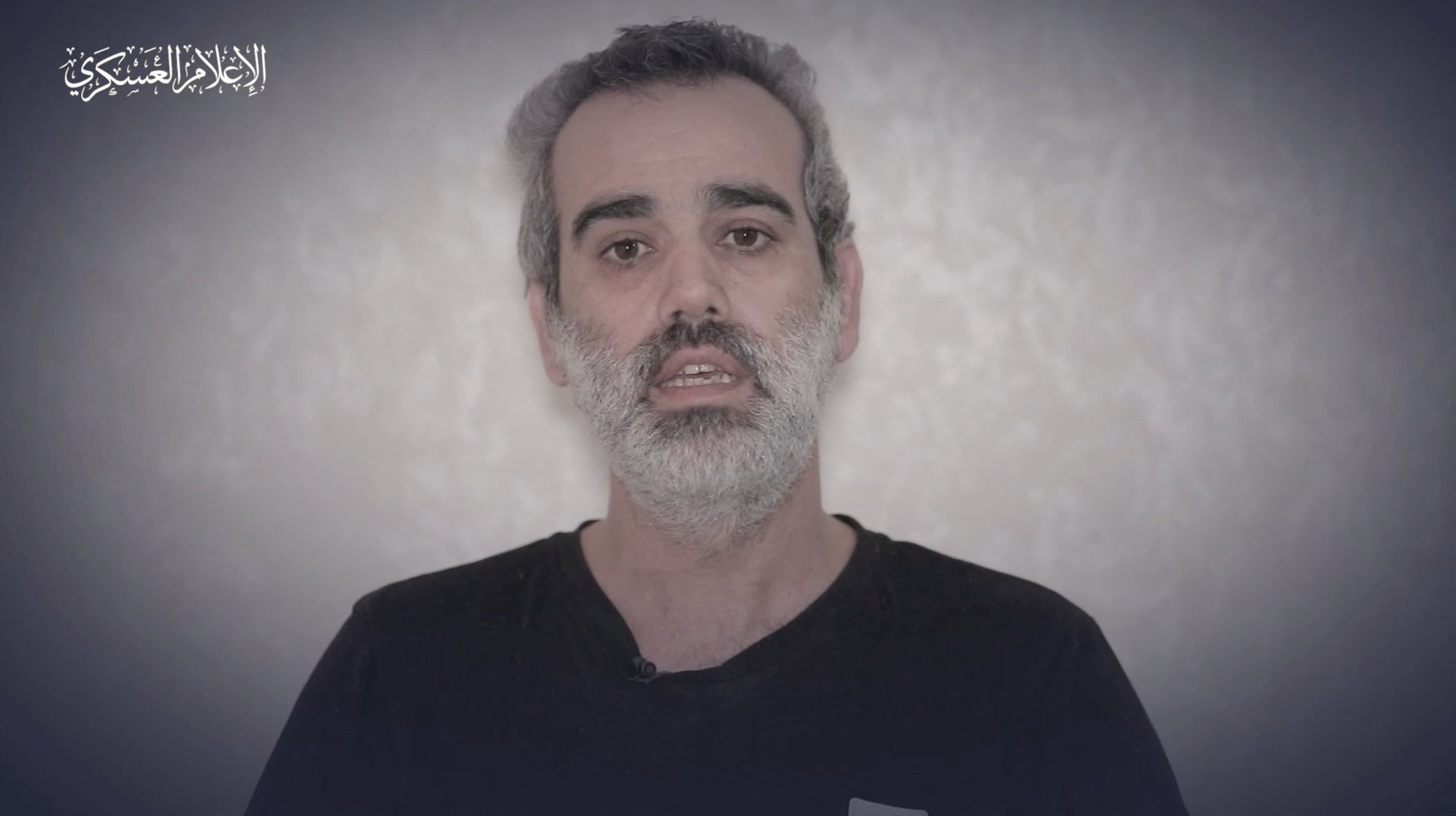 A man, identified as Omri Miran, speaks in a video released by Hamas on April 27