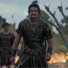 The Last Of Us actor Pedro Pascal plays Roman general Acacius, who trained as a gladiator beneath Russell's character Maximum (pictured)