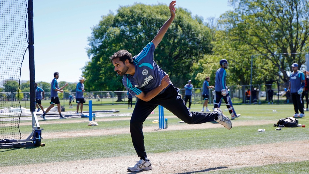 Bhuvneshwar Kumar of India during a training session at the Hagley Oval, Christchurch, New Zealand on October 21, 2026. Photo: Surjeet Yadav / CREIMAS for BCCI