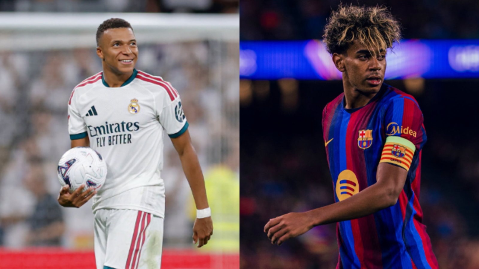 A collage featuring Kylian Mbappé and Lamine Yamal.PHOTO/fcbarcelona/RealMadrid/Facebook