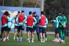 SS Lazio head coach Maurizio Sarri speaks with his players during SS Lazio training session and press conference before the UEFA Champions League m...
