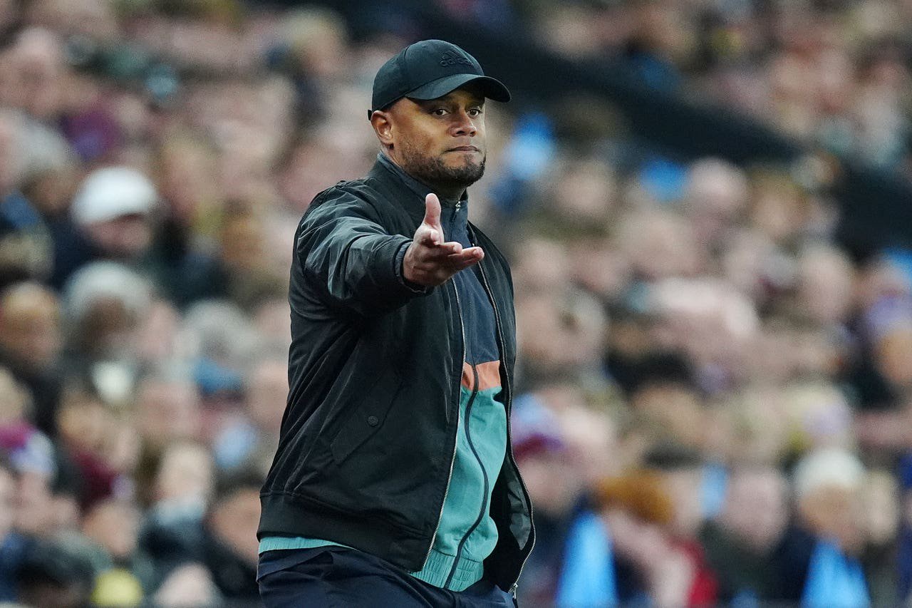 Vincent Kompany on the touch line for Bayern Munich at Aston Villa
