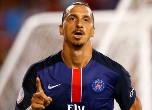 Zlatan Ibrahimovic celebrates.