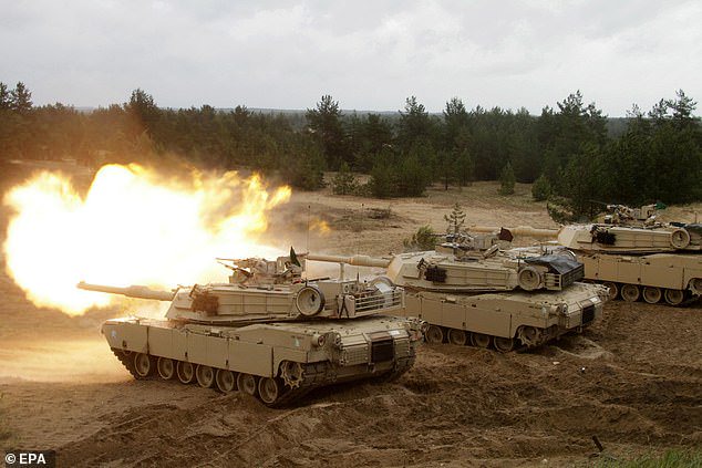 US Army Abrams tanks fire during the military exercises in Latvia