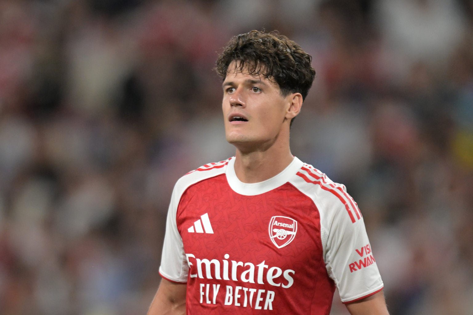 Christian Norgaard looking on while playing for Arsenal