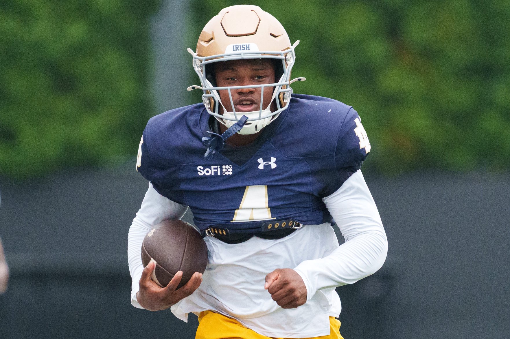 Wide receiver Bubba Frazier during a Notre Dame football practice at Irish Athletic Center on Sunday, Aug. 16, 2026, in South Bend.